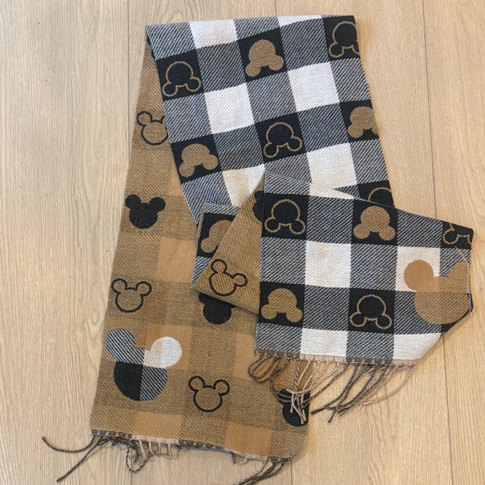 Disney Checkered Scarf with Gold and Black Accents